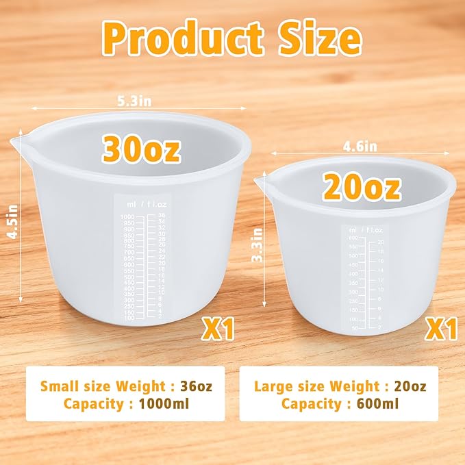 Palksky Silicone Cups for Melting Chocolate, 2PCS Chocolate Melter Set (600ml & 1000ml), Chocolate Melting Pot for Dipping & Melting Chocolate, Reusable Baking Supplies for DIY Chocolate Molds