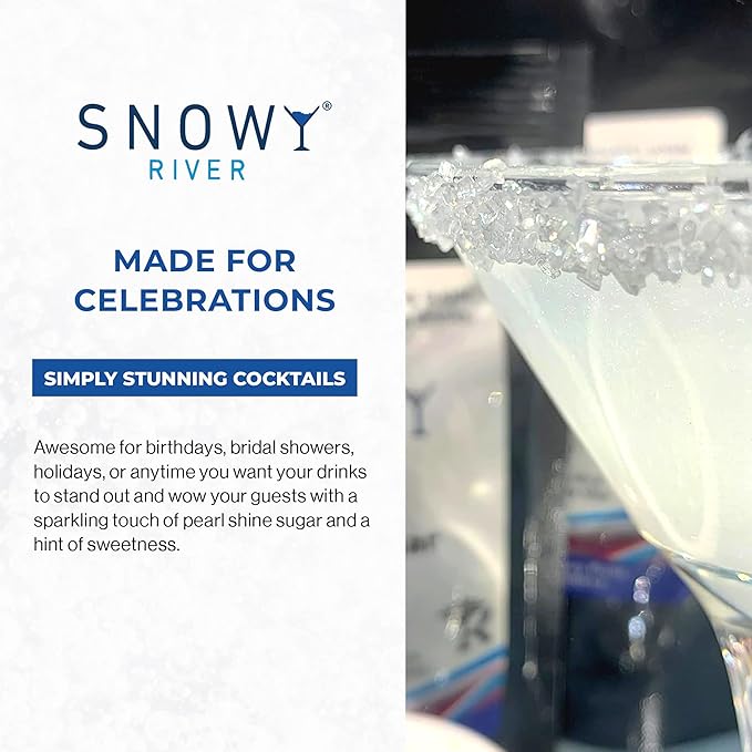 Snowy River Pearl, Cocktail & Margarita Sugar Rimmer - Vibrant Color Glass Rimming Sugar with Medium Crystal Texture - 4oz