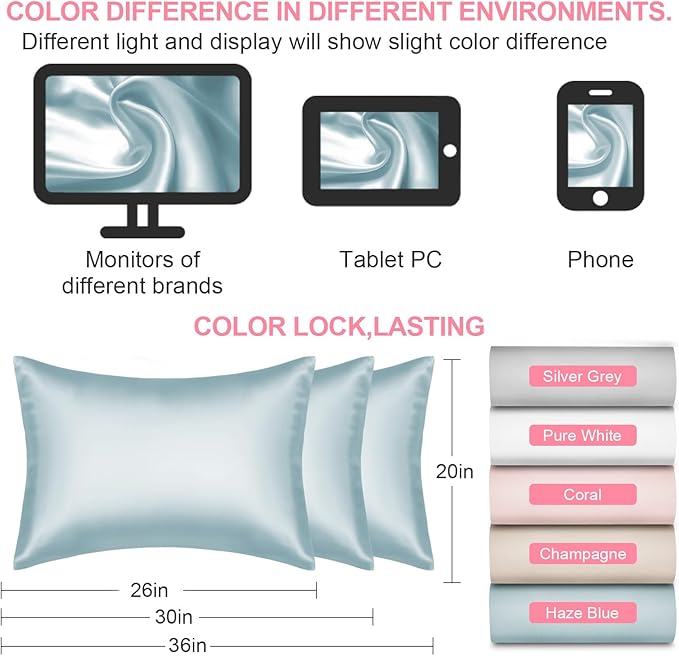 Mulberry Silk Pillow Cases 2 Pack Standard Size 20x26 Inches with Hidden Zipper, Ultra Smooth and Soft Breathable Cooling Silk Satin Pillowcase Set of 2, Better for Hair and Skin, Gifts for Women Men