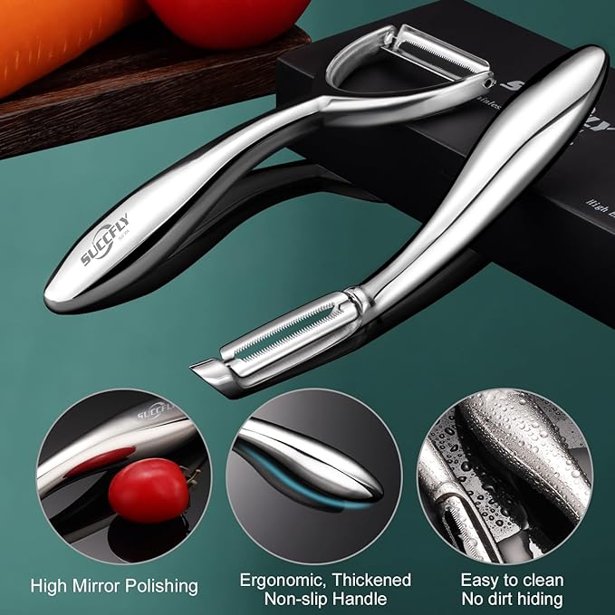 Vegetable Peeler Stainless Steel，Ultra Sharp Potato Peelers for Kitchen, Premium Veggie Fruit Peeler, Carrot Peeler, Rotary Serrated Blade, Thickened Non-Slip Ergonomic Handle(5-year warranty)