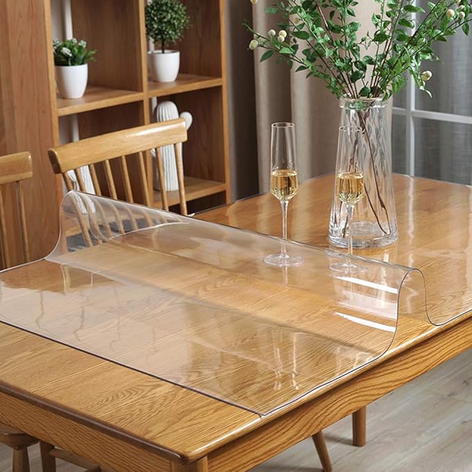 Wadrac PVC Clear Table Cover Protector Plastic Office Desk Blotter Pad Cloths Night Stand Table Cover Mat Desk Shelf Surface Protection Crystal Children Painting Pad Transprent Rectangular 19x42 inch