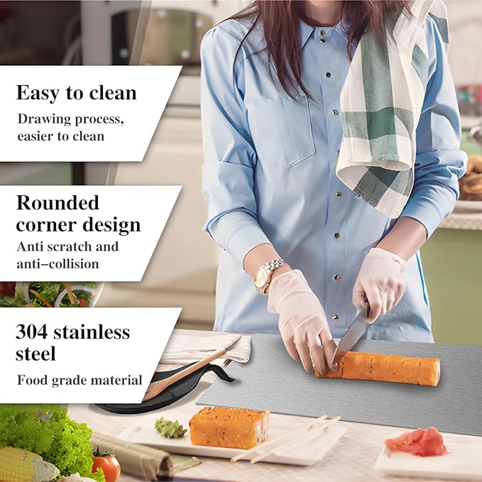Stainless Steel Cutting Board for Kitchen - 304 Stainless Steel Chopping Boards for Baking, Double-Sided Use for Raw & Cooked Food - Ideal for Homemade Pasta, Pizza & Bread Making (19.6×23.6×0.06")