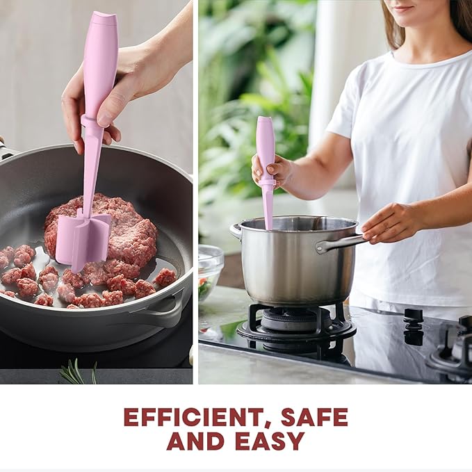 2 Pcs Meat Chopper, Hamburger Grinder, Premium Heat Resistant Smasher for Ground Beef, Burger Grinder Nylon Potato Mix Tool-Pink