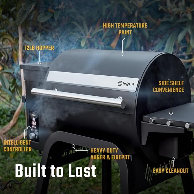 Brisk It Zelos-450 Electric Wood Pellet Smoker Grill – A.I. Smart BBQ Grill with WiFi, 7-in-1 Outdoor Grill & Smoker, PID Controller (Up to 500°F), 450 sq.in Cooking Area, Meat Probe