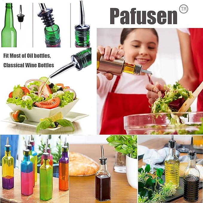 Pafusen 12 Pack Liquor Bottle Pourers, Liquor Pour Spout for Liquor Bottles, Stainless Steel Olive oil Dispenser Spout, Alcohol Pourer Spouts Dust Caps Covers, Sliver