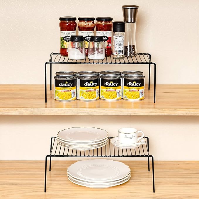 Cabinet Storage Shelf Rack Set of 6, Medium (13 x 9.4 inch) Rustproof Metal Wire Kitchen Cabinet Organizer and Storage, Cupboard Spice Shelf Rack for Plate, Dish, Counter & Pantry Organization