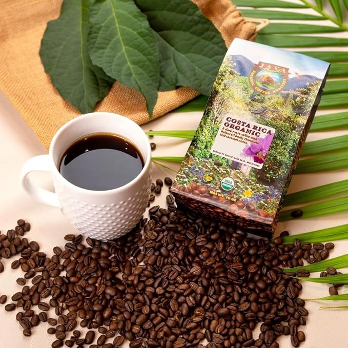 Low Acid Organic Coffee – Whole Bean, Mold-Free & Stomach Friendly by Java Planet, Costa Rican Single Origin Coffee, Dark Roast, Smooth Full Flavored, 2x1LB Bag