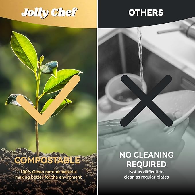 JOLLY CHEF Compostable Heavy Duty Plates 𝟭𝟬 𝗜𝗻𝗰𝗵 [𝟭𝟮𝟱 𝗣𝗮𝗰𝗸] Eco-Friendly Disposable Paper Plates Made of Bagasse Biodegradable Bulk for Party Dinner Sugarcane Thanksgiving Day (Natural)