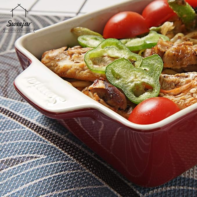 Sweejar Ceramic Baking Dish, Rectangular Small Baking Pan with Double Handles, 20 Oz for Cooking, Brownie, Kitchen, 6.5 x 4.9 x 1.8 Inches(Navy)