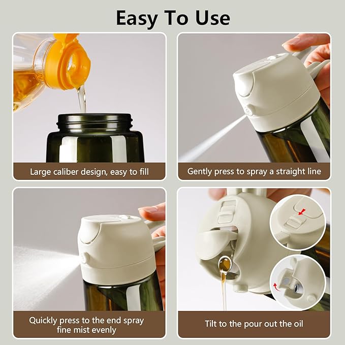 Olive Oil Dispenser and Oil Sprayer – 16oz/470ml Glass Light-Proof Oil Pourer for Kitchen, Air Fryer, Cooking, Salad, and BBQ