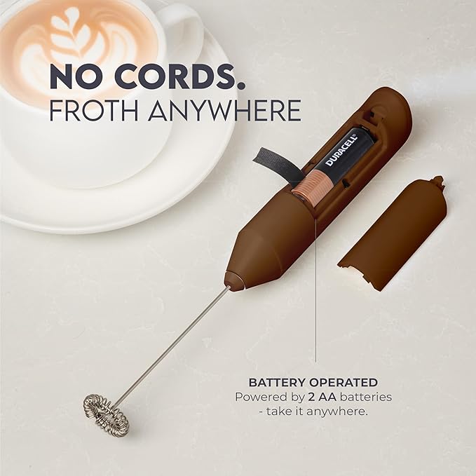 Zulay Kitchen Milk Frother Handheld with 2 Duracell AA Batteries – Electric Drink Mixer for Coffee, Lattes, Cappuccinos, Matcha & Hot Chocolate – Portable Foam Maker & Coffee Bar Accessory