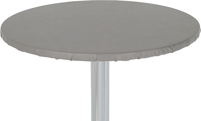 Yourtablecloth Heavy Duty Vinyl Round Fitted Tablecloth (Table Cover) with Flannel Backing Vibrant Colors Elasticized Tablecloth Great for Indoor and Outdoor Dining and Playing Cards 60” Grey