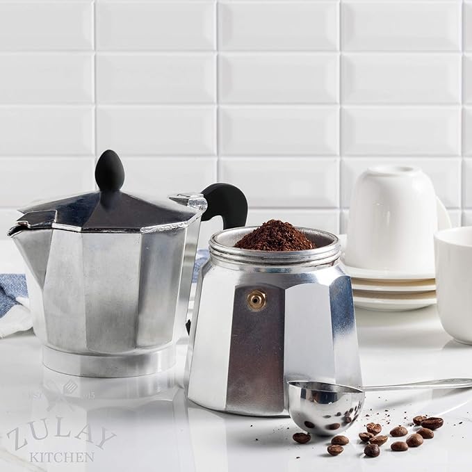Zulay Kitchen Classic Stovetop Espresso Maker for Great Flavored Strong Espresso, Classic Italian Style 5 Espresso Cup Moka Pot, Makes Delicious Coffee, Easy to Operate & Quick Cleanup Pot