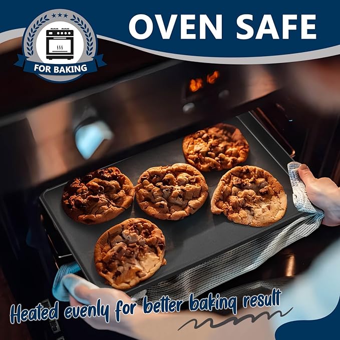 P&P CHEF 16 Inch Baking Cookie Sheet Pan, Carbon Steel Oven Tray, Non Stick Bakeware for Cooking Baking Bread Meat Vegetables, Sturdy & Healthy, Easy Clean, 2Pcs