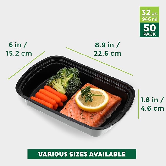 Freshware Meal Prep Containers [50 Pack] 1 Compartment with Lids, Food Storage Containers, Bento Box, BPA Free, Stackable, Microwave/Dishwasher/Freezer Safe (32 oz)