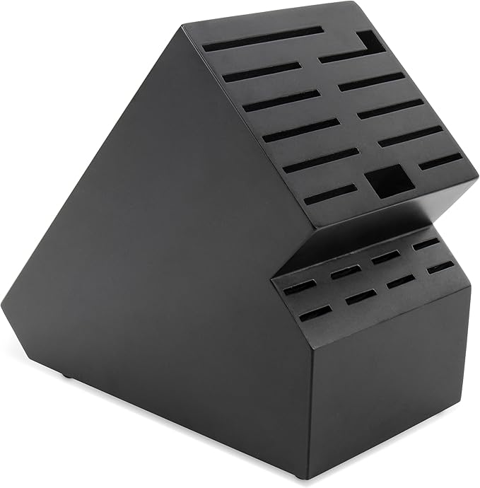 20 Slot Knife Block Storage without Knives,Acacia Wood Universal Knife Holder for Kitchen Countertop,Large Butcher Block Organizer,Easy Kitchen Knife Storage (Black)