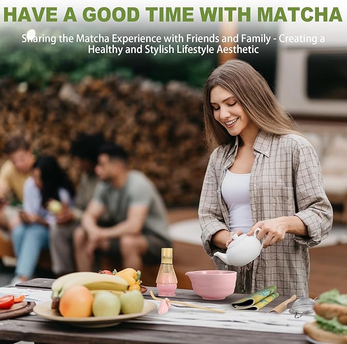 Matcha Whisk Set with Bowl (Chawan),8-Piece Bamboo Matcha Tea Set with Chasen, Whisk Holder, Chashaku Scoop & Holder, Stainless Sifter, Bamboo Spoon, Tea Towel,Gift for Matcha Latte & Tea Ceremony