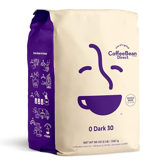 Coffee Bean Direct 0 Dark 30 Blend, Whole Bean Coffee, Rich Flavor, Mixed Roast Level, 5 Pound Bag (Pack of 1)