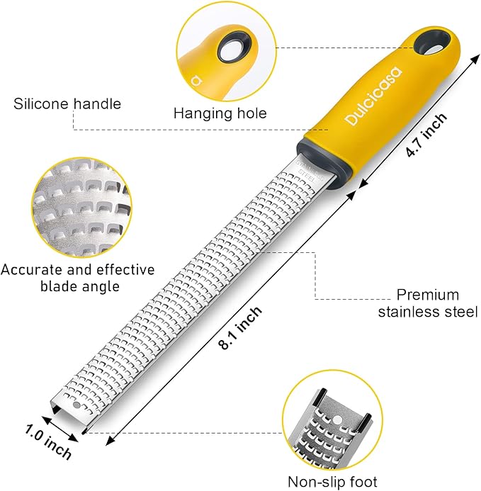 Professional Stainless Steel Lemon Zester & Grater - Premium Kitchen Tool for Cheese, Garlic, Ginger, Chocolate, Vegetables & Fruits | Dishwasher Safe