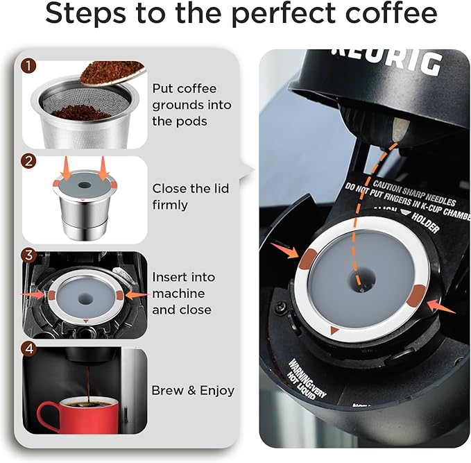 Reusable k Cup Coffee Filters,Universal stainless steel Refillable k Cups Filter Use for Keurig 2.0 and 1.0 Coffee Makers-brewers (6pack)