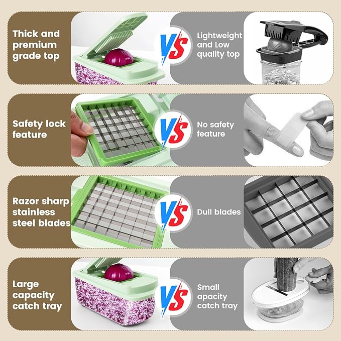 Vegetable Chopper with 8 Blades - Onion Chopper 16-in-1 with Container, Kitchen Vegetable Spiralizer Kitchen Gadgets - Home Essentials - Accessories