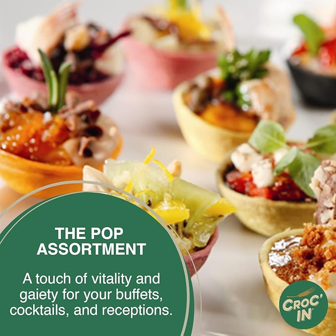 CROC'IN - Fuchsia Mini Tart Shells - Edible Appetizer Or Dessert Cups - Pastry Pans - Artisanal & Vegan Confection - 60 Pieces