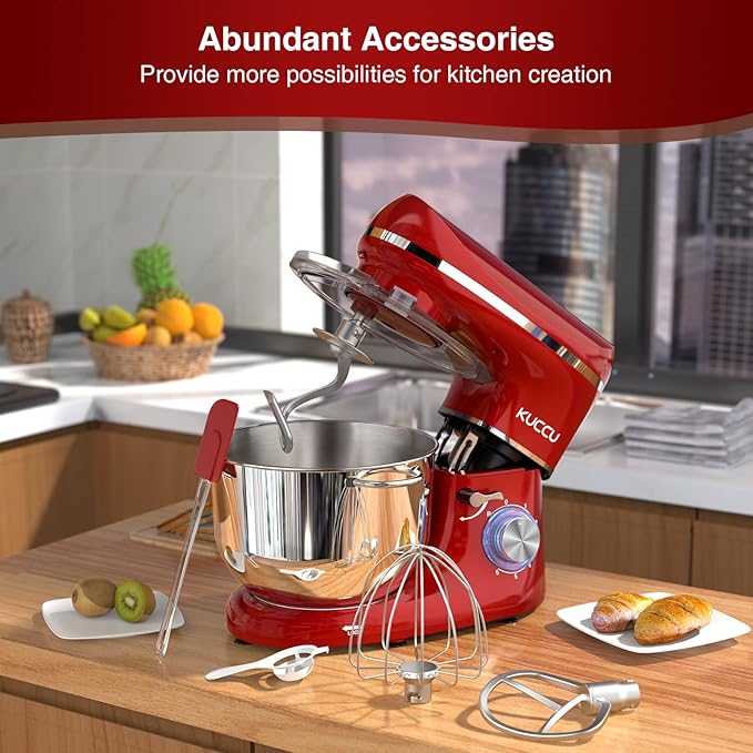 Stand Food Mixer, 6.5 Qt 660W, 6-Speed Tilt-Head , Kitchen Electric Mixer with Stainless Steel Bowl,Dough Hook,Whisk, Beater, Egg white separator (6.5-QT, Red)