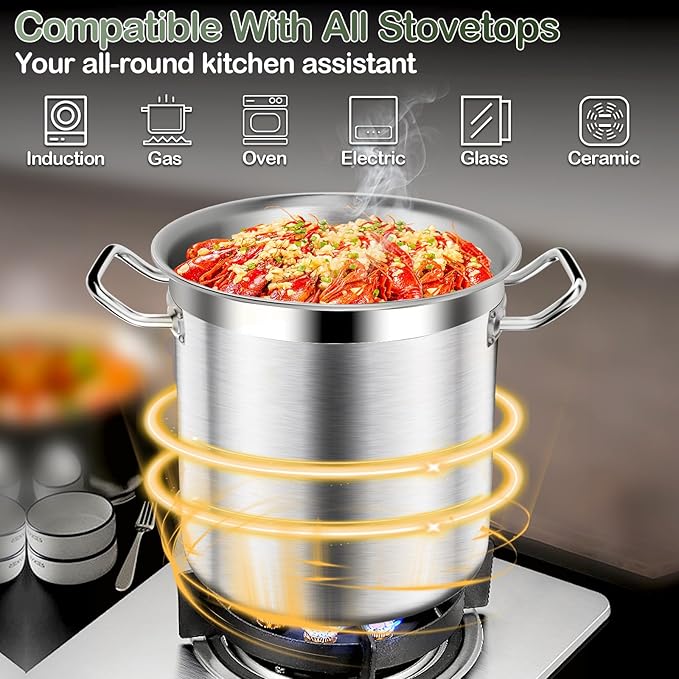 Large Stock Pot-20QT Stainless Steel Stockpot with Lid, Heavy Duty Tri-Ply Bottom Commercial Grade Stock Pot & Stockpots for Boiling Cooking Soup Stew Canning Cooking Pots,Big Stockpot, Deep Cookware