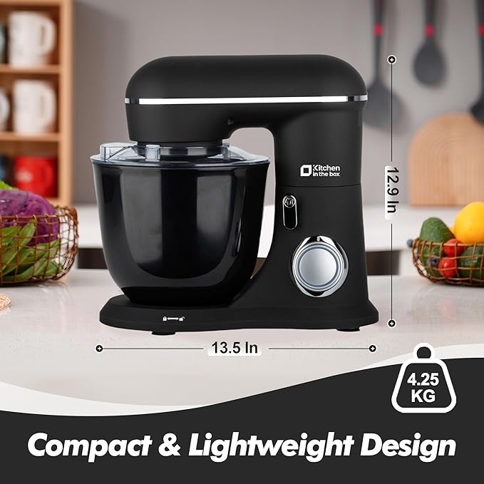 Kitchen in the box Stand Mixer, 4.5QT+5QT Two bowls Electric Food Mixer, 10 Speeds 3-IN-1 Kitchen Mixer for Daily Use with Egg Whisk,Dough Hook,Flat Beater (Onyx Black, 5QT)