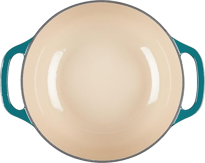 Lodge 6 Quart Enameled Cast Iron Dutch Oven with Lid – Dual Handles – Oven Safe up to 500° F or on Stovetop - Use to Marinate, Cook, Bake, Refrigerate and Serve – Lagoon