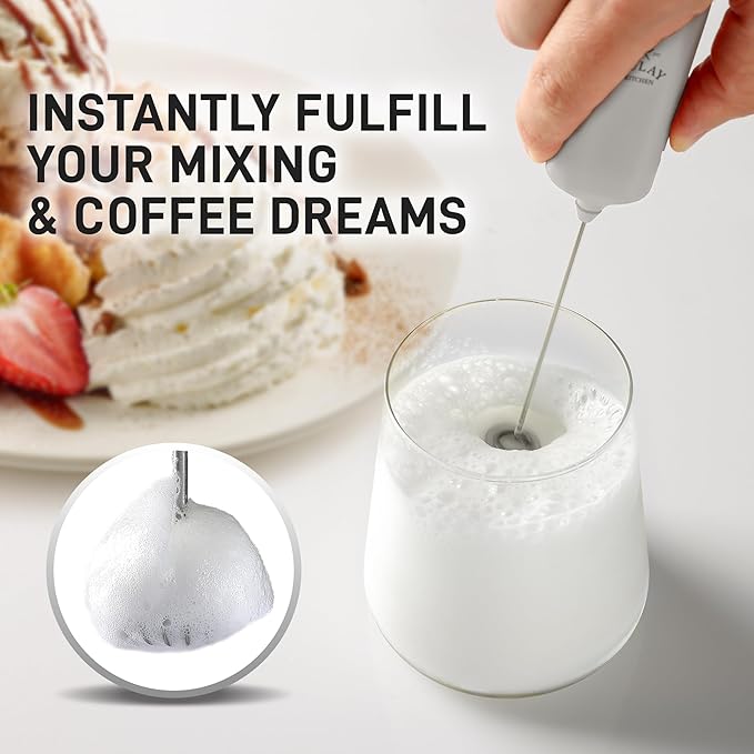 Mini & Mighty Milk Frother Wand – Powerful Handheld Coffee Frother, Battery Operated Drink Mixer – Compact Pocket Size – Detachable Whisk for Latte, Cappuccino, Matcha, Hot Chocolate – Gray
