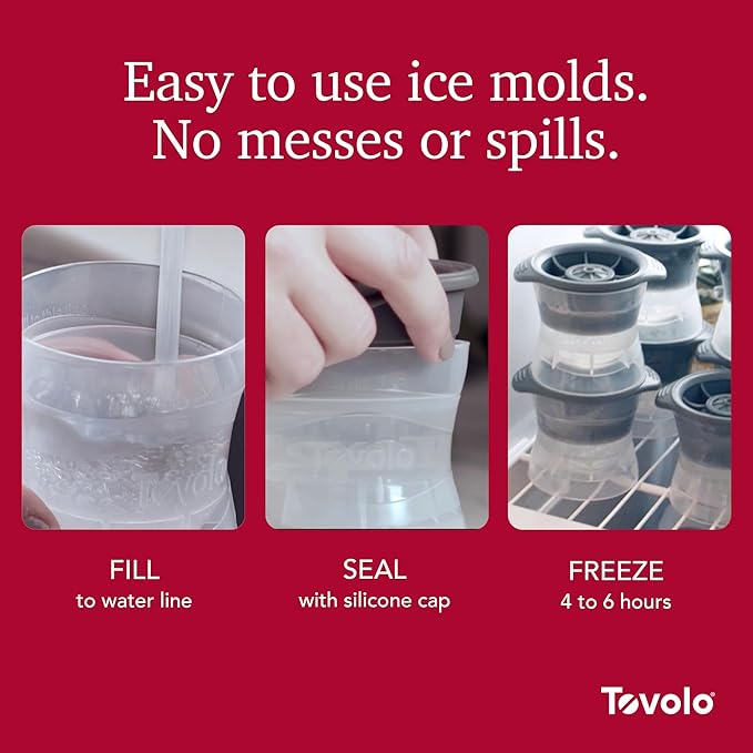 Tovolo Snowman Ice Mold with Top Hats Set of 2 Holiday Sphere Ice Makers for Cocktails, Festive Ice Cube Mold Christmas Stocking Stuffer for Adults, BPA Free Silicone Dishwasher Safe Ice Molds
