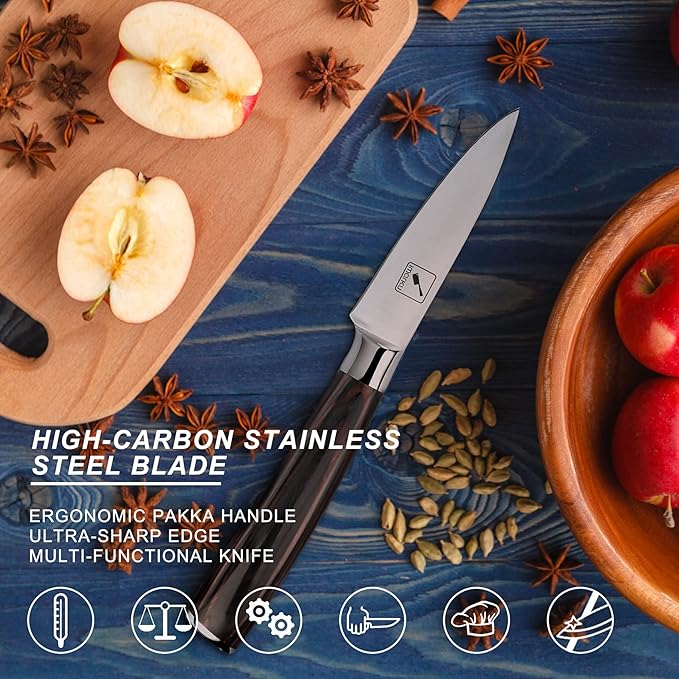 imarku Paring Knife - Paring Knives, 3.5 Inch Small Kitchen Knifes - Japanese SUS440A Stainless Steel Fruit Knife, Ergonomic Pakkawood Handle, Ultra Sharp Blade, Unique Gifts for Men and Women