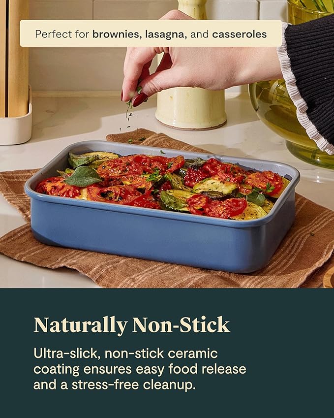 Caraway Nonstick 9” x 6.5” Small Rectangle Baking Pan Duo – Non-Toxic, PTFE & PFOA Free – Aluminized Steel Core – Deep Ceramic Baking Pan for Casseroles, Lasagna & More - Cream