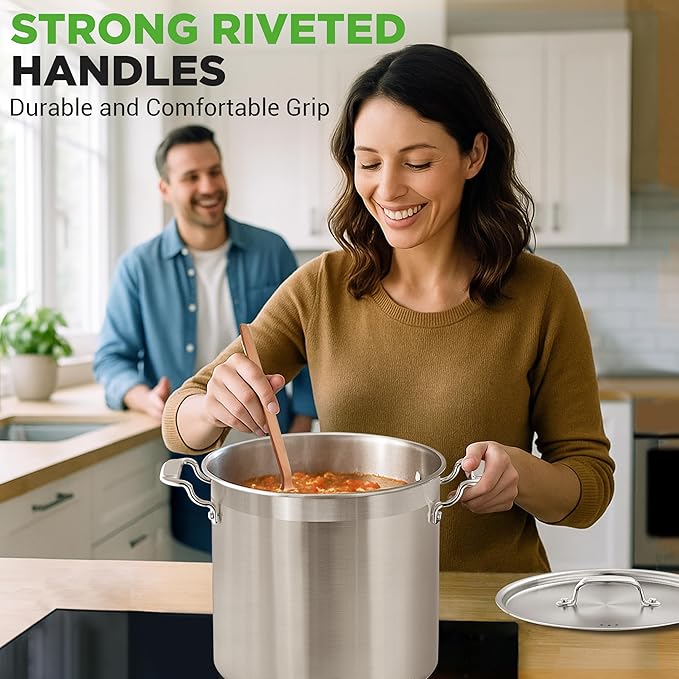 NutriChef Stainless Steel Cookware Stock Pot - 24 Quart, Heavy Duty Induction Soup Pot With Lid, Induction, Ceramic, Glass and Halogen Cooktops Compatible - NCSPT24Q