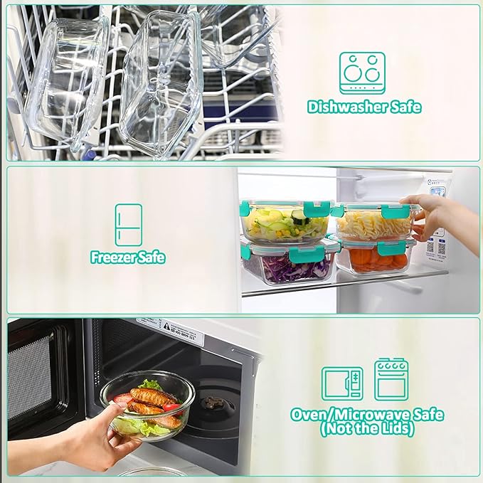 MCIRCO 8-Pack 30 oz Glass Meal Prep Containers - Airtight Glass Lunch Containers with Lids, Microwave, Oven, Freezer & Dishwasher Safe, Green