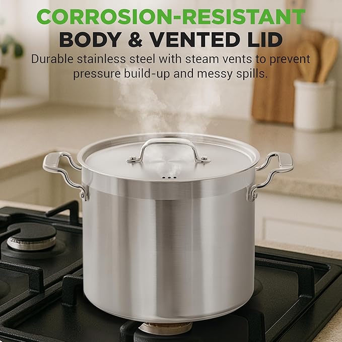 NutriChef 20 Quart Heavy-Duty Stockpot with Stainless Lid - Large Pot for Induction, Gas & Electric Cooktops, Perfect for Soups & Stews