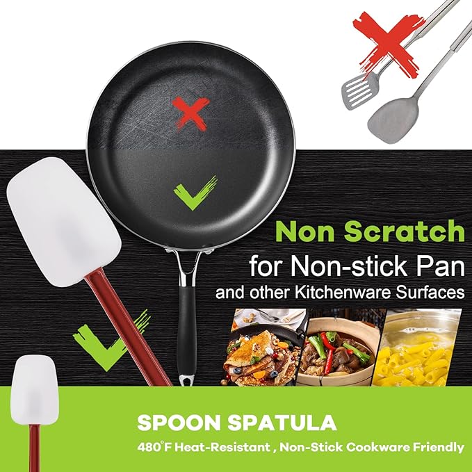 Commercial Spoonula Rubber Spatula Set, High Heat Spatula Spoon 9.5 Inches, Commercial Spatula for Cooking, Rubber Spatula Set Resistant to 500℉ (2 Spoonulas 9.5")