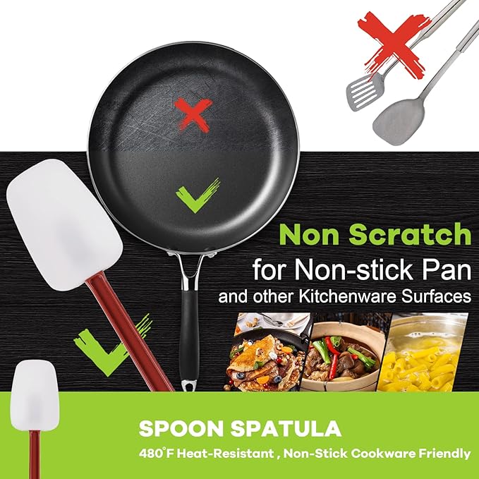 Commercial Spoonula Rubber Spatula Set, High Heat Spatula Spoon 16 Inches, Commercial Spatula for Cooking, Rubber Spatula Set Resistant to 500℉ (1 Scrapers+1 Spoonula 16"/L)
