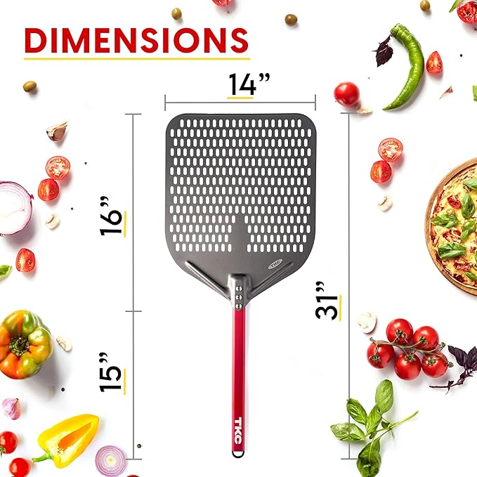 TKC Perforated Pizza Peel Bundle with 14 Inch XL Peel and 8" inch Pizza Turning Peel - Commercial Grade Pizza Spatula - Fits all 16 inch Pizza Ovens