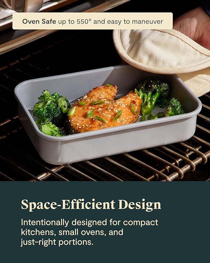 Caraway Nonstick 9” x 6.5” Small Rectangle Baking Pan Duo – Non-Toxic, PTFE & PFOA Free – Aluminized Steel Core – Deep Ceramic Baking Pan for Casseroles, Lasagna & More - Marigold