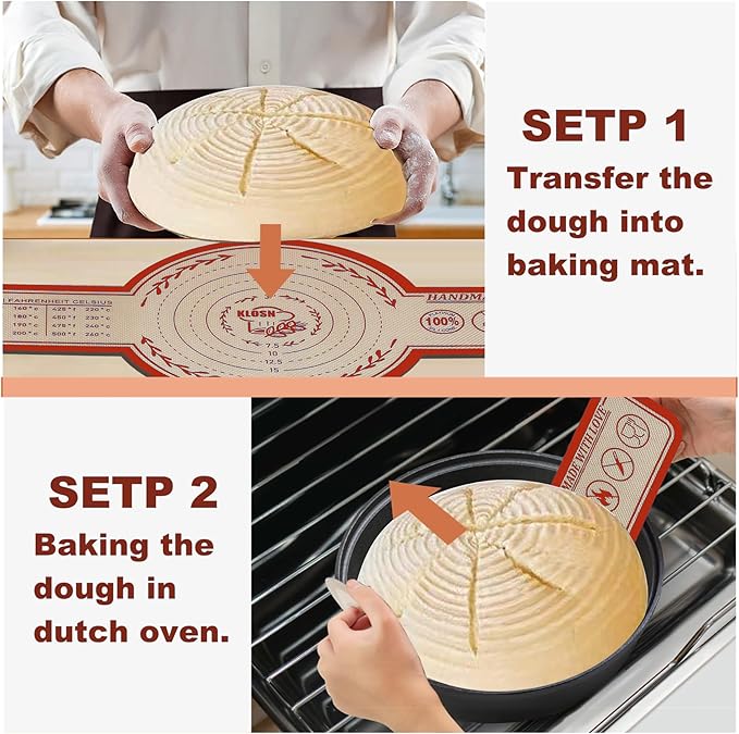 Silicone Bread Sling for Dutch Oven, 2 Pack (8" Round) – Non-Stick & 500°F Heat Resistant Sourdough Mat, Easy to Clean, Reusable Food-Grade Sourdough Slings – Fits 5 qt and up Dutch Ovens