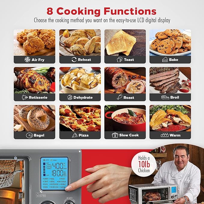 Emeril Lagasse Everyday 360 Stainless Steel Air Fryer, 360° Quick Cook Technology, XL capacity, 9-in-1, 12 Pre-Set Cooking Functions including Bake, Rotisserie, Broil, Pizza, Slow Cook, Toaster
