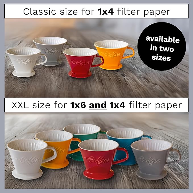 Creano XXL Porcelain Coffee Dripper Blue - Ceramic Cone Brewer - Pour Over Coffee Maker - Filter Size 4 - huge and heavy quality 800gr/28oz - 6 Colours availeble