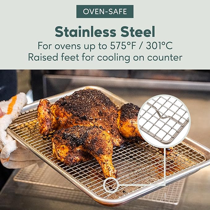 Ultra Cuisine Oven-Safe, Dishwasher-Safe 100% Stainless Steel Cooling & Baking Rack Set - Tight-Wire Bake for Oven Cooking - Heavy Duty - 8.5x12 - Set of 2 - Small Quarter Sheet Pan Cooling Racks