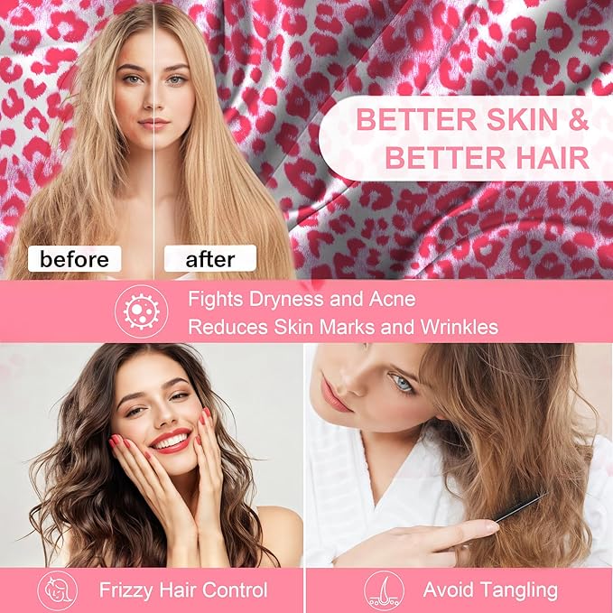 Mulberry Silk Pillow Cases Standard Size with Hidden Zipper, Ultra Smooth and Soft Breathable Cooling Silk Satin Pillowcase for Hair and Skin, Gifts for Women Men (Leopard Pink, 20x26 Inches, 1 Pack)