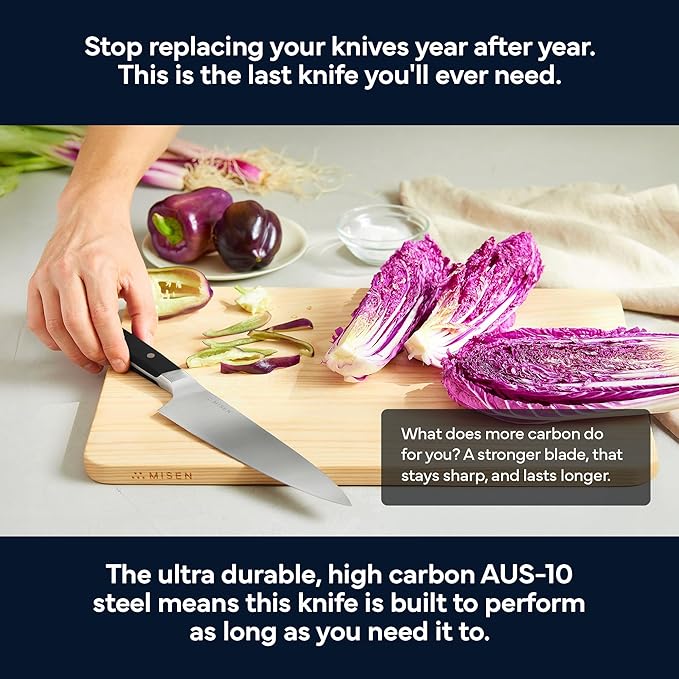 Misen 8" Chef Knife – High Carbon Japanese AUS-10 Stainless Steel – Hybrid German & Japanese Blade – Precision Kitchen Knife for Professionals & Home Cooks – Ultimate Cutting Performance - Black