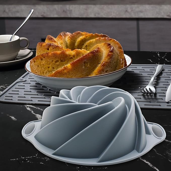 Tongjude 47 Pieces Silicone Baking Pans Set, 6 Silicone Cake Molds, Loaf Pan, Doughnut Pans, Non-Stick Baking Cup, with Measuring Cups and Spoons Set, Grey