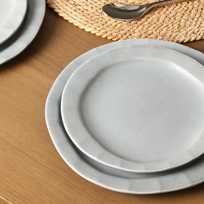 Stone Lain Oasis 12-Piece Dinnerware Set Stoneware, Dishwasher and Microwave Safe Plates and Bowls Set, Dish Set for 4, Grey Blue
