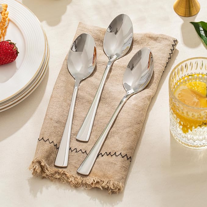 KINGSTONE 24 Piece Dinner Spoon Set, 18/10 Stainless Steel Spoons, Silver Food Grade Table spoons of 24, Metal Spoons for Home, Kitchen, Weddings, Parties or Restaurant, Dishwasher Safe-8.15inches